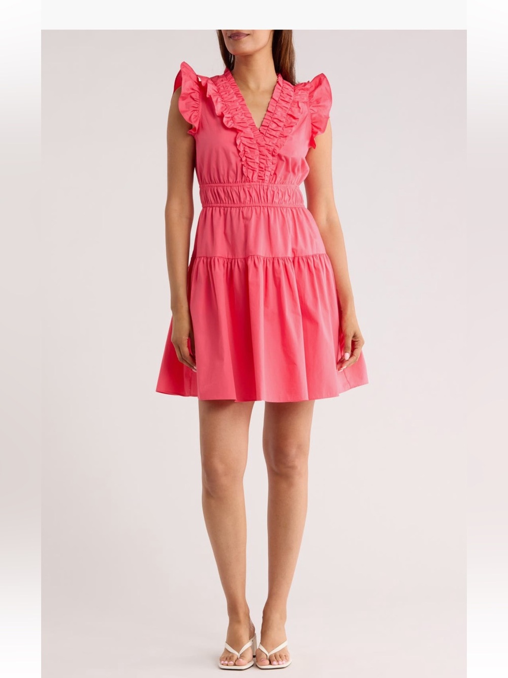 Vince Camuto Ruffle V-Neck Cotton Minidress